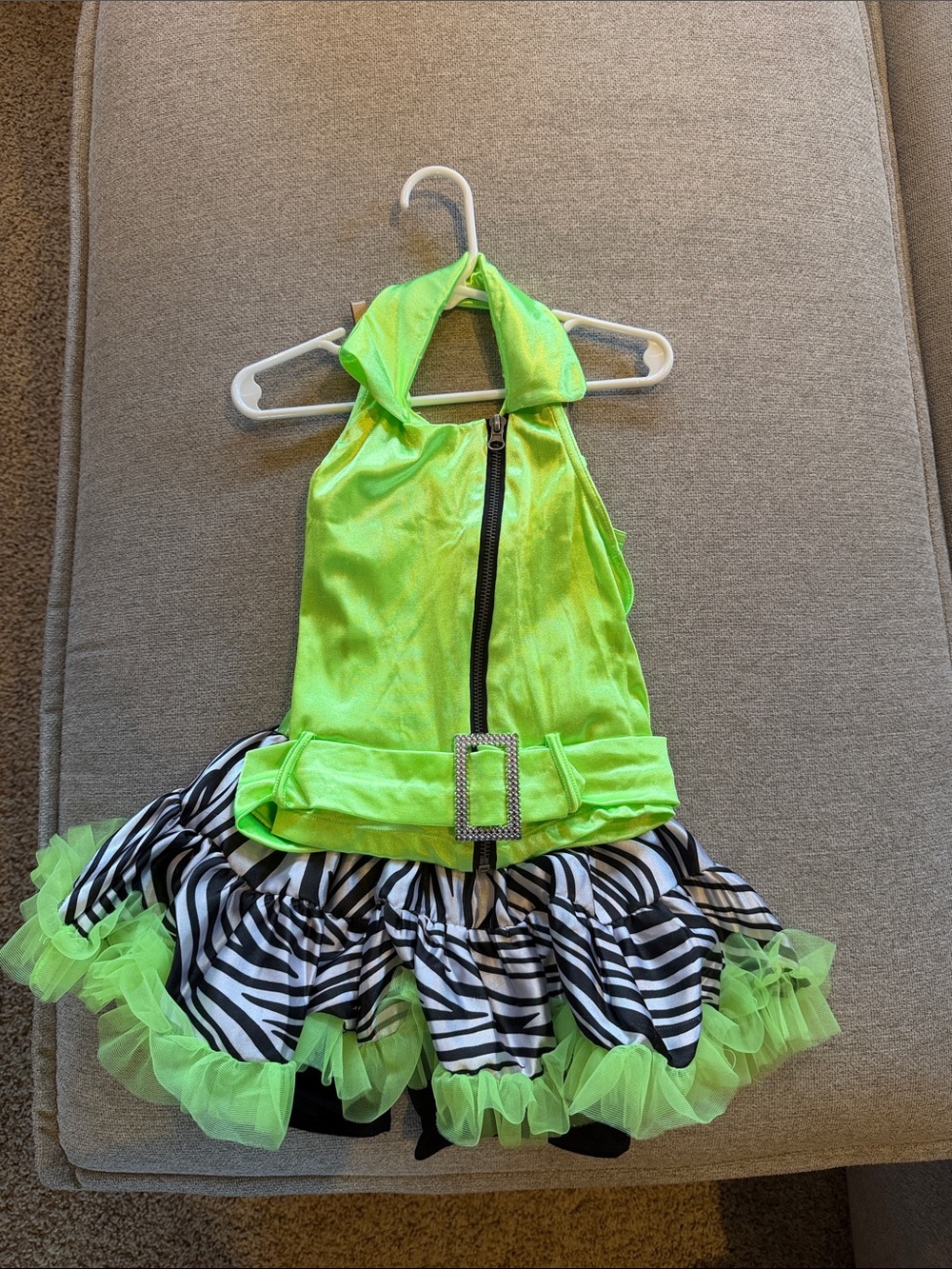 Weissman Neon Green Zebra Tutu Dance Costume with Buckle Belt